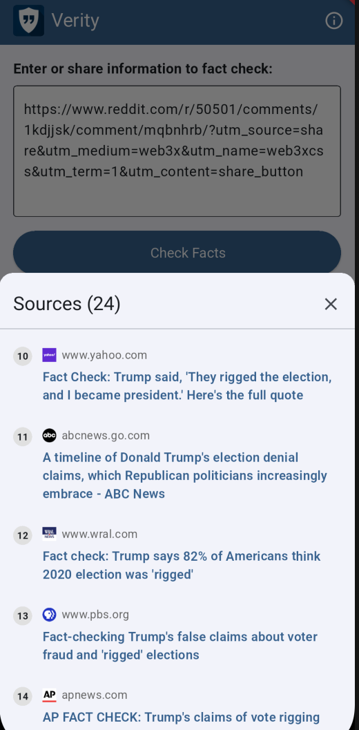 Screenshot of Verity sources