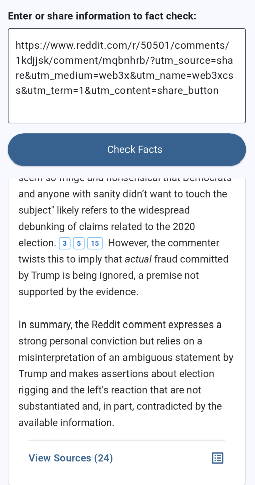 Screenshot of Verity analysis results